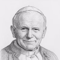 Karol Wojtyła, Papst Johannes Paul II © Chat GPT Schwarz Weiß Portrait von Karol Wojtyła, Papst Johannes Paul II